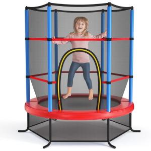 imageGoplus 55quot Trampoline for Kids 46 FT Mini Toddler With ASTM Certified Enclosure Net Safety Pad NoGap Design Indoor Outdoor Recreational for ChildrenNavyRed