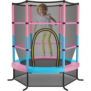 imageGoplus 55quot Trampoline for Kids 46 FT Mini Toddler With ASTM Certified Enclosure Net Safety Pad NoGap Design Indoor Outdoor Recreational for ChildrenPinkBlue