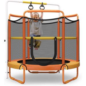 imageGoplus 60 Inch Kids Trampoline with Safety Enclosure Net 330 LBS 3in1 Mini Trampoline wSwinging Rings Adjustable Horizontal Bar 5 FT Indoor Outdoor Toddler Recreational TrampolineOrange