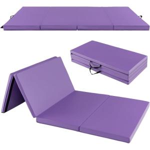 imageGoplus 8 x 4 x 2quot Gymnastics Mat Folding Tumbling Mat with Carry Handles Hook ampamp Loop Fasteners 4 Panels for Fitness Exercise Yoga Stretching Aerobics Workouts Thick Gym Mats for HomePurple