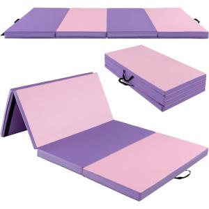 imageGoplus 8 x 4 x 2quot Gymnastics Mat Folding Tumbling Mat with Carry Handles Hook ampamp Loop Fasteners 4 Panels for Fitness Exercise Yoga Stretching Aerobics Workouts Thick Gym Mats for HomePinkPurple