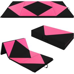 imageGoplus 8 x 4 x 2quot Gymnastics Mat Folding Tumbling Mat with Carry Handles Hook ampamp Loop Fasteners 4 Panels for Fitness Exercise Yoga Stretching Aerobics Workouts Thick Gym Mats for HomeRoseBlack