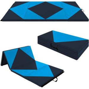 imageGoplus 8 x 4 x 2quot Gymnastics Mat Folding Tumbling Mat with Carry Handles Hook ampamp Loop Fasteners 4 Panels for Fitness Exercise Yoga Stretching Aerobics Workouts Thick Gym Mats for HomeBlueBlack