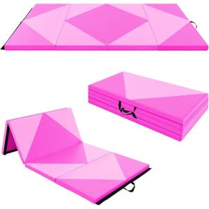 imageGoplus 8 x 4 x 2quot Gymnastics Mat Folding Tumbling Mat with Carry Handles Hook ampamp Loop Fasteners 4 Panels for Fitness Exercise Yoga Stretching Aerobics Workouts Thick Gym Mats for HomePinkRose