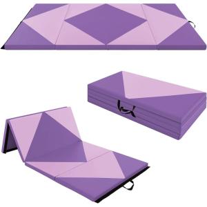 imageGoplus 8 x 4 x 2quot Gymnastics Mat Folding Tumbling Mat with Carry Handles Hook ampamp Loop Fasteners 4 Panels for Fitness Exercise Yoga Stretching Aerobics Workouts Thick Gym Mats for HomePurplePink