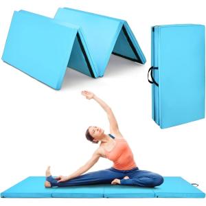 imageGoplus 8 x 4 x 2quot Gymnastics Mat Folding Tumbling Mat with Carry Handles Hook ampamp Loop Fasteners 4 Panels for Fitness Exercise Yoga Stretching Aerobics Workouts Thick Gym Mats for HomeLight Blue