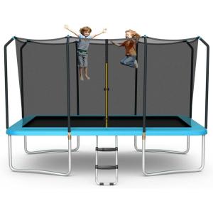 imageGoplus 8FT x 14FT Rectangular Trampoline 440LBS Bearing Recreational Trampolines wEnclosure Net ampamp NonSlip Ladder Waterproof Pad ASTM Approved Bounce Outdoor Trampoline for Kids AdultsBlue