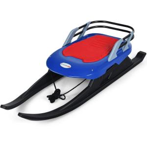 imageGoplus Folding Snow Sled for Kids with Seat Backrest and Handle Ski Sled Snow Racer with Tow Rope Easy to Assemble