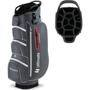 imageGoplus Golf Cart Bag with 15Way Top Dividers Golf Club Bag with 7 Zippered Pockets Cooler Bag Rain Hood Umbrella Holder Shoulder Strap Lightweight Golf Bag for Men WomenGreyRed