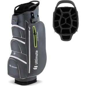 imageGoplus Golf Cart Bag with 15Way Top Dividers Golf Club Bag with 7 Zippered Pockets Cooler Bag Rain Hood Umbrella Holder Shoulder Strap Lightweight Golf Bag for Men WomenGreyGreen