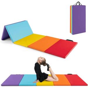 imageGoplus Gymnastics Mat 6x4 3Panel66x25 5Panel Folding Tumbling Mat wCarrying Handles HookampampLoop Fastener Portable PU Leather Rainbow Exercise Mat for Home Gym Aerobics Yoga5Panel 5 Color