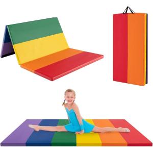 imageGoplus Gymnastics Mat 6x4 3Panel66x25 5Panel Folding Tumbling Mat wCarrying Handles HookampampLoop Fastener Portable PU Leather Rainbow Exercise Mat for Home Gym Aerobics Yoga3Panel 6 Color