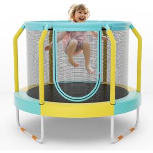 imageGoplus Kids Trampoline 48quot ASTM Approved Recreational Trampoline with Safety Space Design Seamless Jumping Mat Indoor Outdoor Mini Toddler Trampoline for Baby Boys Girls GiftsBlueYellow