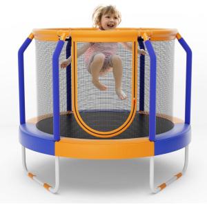 imageGoplus Kids Trampoline 48quot ASTM Approved Recreational Trampoline with Safety Space Design Seamless Jumping Mat Indoor Outdoor Mini Toddler Trampoline for Baby Boys Girls GiftsBlueOrange