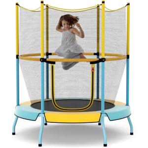 imageGoplus Kids Trampoline 48quot Toddler Trampoline ASTM Approved wSafety Enclosure Net No Gap Mat Small Mini Recreational Trampoline for Indoor Outdoor Boys Girls Baby Birthday GiftsYellowBlue
