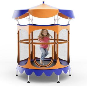imageGoplus Kids Trampoline 64quot Toddler Trampoline with Detachable Canopy Safety Enclosure Net Foam Handle AntiRust Springs Indoor Outdoor Mini Recreational Trampoline for Boys GirlsOrangeBlue