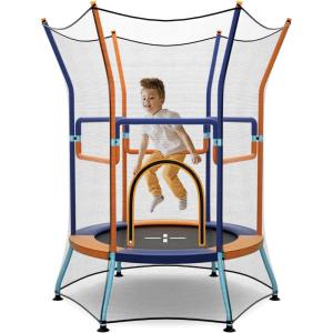 imageGoplus Kids Trampoline for Toddlers ASTM Approved Mini Trampoline wHeightened Safety Enclosure Net Foam Handles Seamless Design Indoor Outdoor Recreational Trampoline for Boys GirlsOrangeBlue