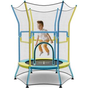 imageGoplus Kids Trampoline for Toddlers ASTM Approved Mini Trampoline wHeightened Safety Enclosure Net Foam Handles Seamless Design Indoor Outdoor Recreational Trampoline for Boys GirlsYellowBlue