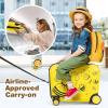 imageGoplus 2 PCS Kid Luggage 18 Ride on Suitcase WSpinner Wheels 12 Backpack WAntiLost Rope Carry Strap Sit on Rolling Carry on Luggage Set for Girls Boys Travel Yellow Bee