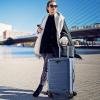 imageGoplus Carry On Luggage 20 Inch PC Hardside Suitcase with Front Pocket Foldable Tabletop USB Charging Port Double TSA Lock Spinner Wheels Lightweight Spinner Trolley for Business Trips Blue