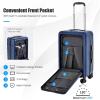 imageGoplus Carry On Luggage 20 Inch PC Hardside Suitcase with Front Pocket Foldable Tabletop USB Charging Port Double TSA Lock Spinner Wheels Lightweight Spinner Trolley for Business Trips Blue