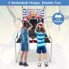 imageGoplus Foldable Dual Shot Basketball Arcade Game Basketball Hoop Game wElectronic Scoring 8 Game Modes 4 Balls Indoor Outdoor Electronic Basketball Game Machine for Kids Adults BlackWhitenavy