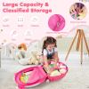imageGoplus Kids Luggage 16 Carry on Suitcase with LED Wheels Waterproof Hard Shell Lightweight Rolling Luggage for Travel Birthday Christmas Gifts for Toddlers Children Boys Girls PinkPink