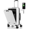 imageGoplus Carry On Luggage 20 Inch PC Hardside Suitcase with Front Pocket Foldable Tabletop USB Charging Port Double TSA Lock Spinner Wheels Lightweight Spinner Trolley for Business Trips White