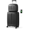 imageGoplus Carry On Luggage Set 2 Piece Airline Approved 20 Suitcase ampamp 14 Cosmetic Case Expandable Lightweight Hardshell Luggage wUSB Port TSA Lock Spinner Wheels Black