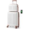 imageGoplus Carry On Luggage Set 2 Piece Airline Approved 20 Suitcase ampamp 14 Cosmetic Case Expandable Lightweight Hardshell Luggage wUSB Port TSA Lock Spinner Wheels White