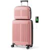 imageGoplus Carry On Luggage Set 2 Piece Airline Approved 20 Suitcase ampamp 14 Cosmetic Case Expandable Lightweight Hardshell Luggage wUSB Port TSA Lock Spinner Wheels Pink