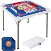 imageGoplus Classic Foldable Mahjong Table 35 Square Green 4 Cup Holders ampamp 4 Chip Grooves Foldable for Adults Domino Game CampingTable wRemovable Mat  Blue