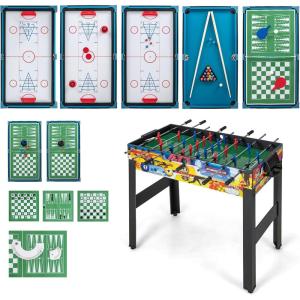 imageGoplus 12in1 Multi Game Table Combo Game Table wFoosball Billiard Table Tennis Air Hockey Bowling Shuffleboard Checkers Chess Backgammon Kids Adults Combination Game Set for Home Arcade