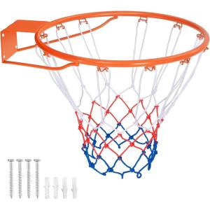 imageGoplus 1815 Replacement Basketball Rim Wall Door Mounted Basketball Hoop with All Weather Net Indoor Outdoor Hanging Basketball Rim Goal Outside15 Inches  Orange