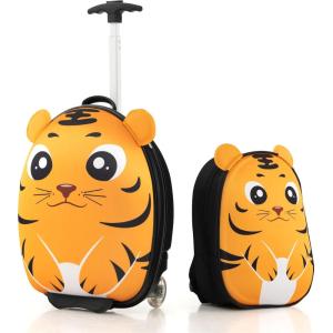 imageGoplus 2PC Kids Carry On Luggage Set 16quot Rolling Suitcase ampamp 12quot Backpack Airline Approved Travel Trolley Luggage with Wheels for Toddlers Children Girls Boys TigerTiger