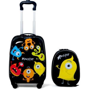 imageGoplus 2PC Kids Luggage 12quot ampamp 16quot Kids Carry On Luggage Set with 4 Spinner Wheels Lightweight Rolling Spinner Suitcase for Children Toddlers Boys and Girls TravelMonsters