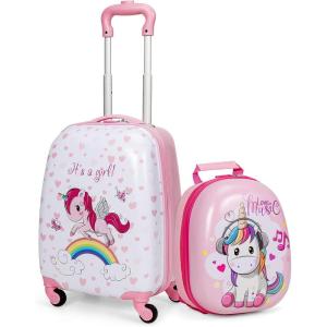 imageGoplus 2PC Kids Luggage 12quot ampamp 16quot Kids Carry On Luggage Set with 4 Spinner Wheels Lightweight Rolling Spinner Suitcase for Children Toddlers Boys and Girls TravelUnicorn