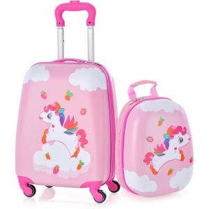 imageGoplus 2PC Kids Luggage 12quot ampamp 16quot Kids Carry On Luggage Set with 4 Spinner Wheels Lightweight Rolling Spinner Suitcase for Children Toddlers Boys and Girls TravelWhite Horse