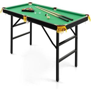 imageGoplus 48quot Pool Table Foldable Billiards Table with 2 Cue Sticks 16 Balls Triangle 2 Chalks Brush Portable Compact Folding Pool Game Table for Kids Adults FamilyGreen