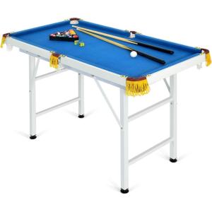 imageGoplus 48quot Pool Table Foldable Billiards Table with 2 Cue Sticks 16 Balls Triangle 2 Chalks Brush Portable Compact Folding Pool Game Table for Kids Adults FamilyBlue