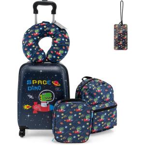 imageGoplus 5 Piece Kids Luggage Set 16 Carry on Suitcase w13 Backpack Neck Pillow Hardside Spinner Toddler Luggage Travel Rolling Suitcase for Boys Girls Gifts Pink OwlNavy  Space Dino