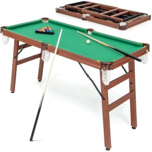 imageGoplus 55 Pool Table Set Folding Billiards Table 2 Cue Sticks 16 Balls 2 Chalks Triangle Brush Foldable Legs Portable Game Table for Kids Adults Family Game Room Bar Office