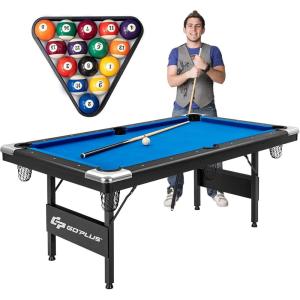 imageGoplus 6 FT Folding Pool Table 76 Inch Portable Billiard Tables for Adults WFoldable ampamp Locking Legs Adjustable Feet Full Accessory Kit of 2 Cues 16 Billiard Balls Triangle Brush Chalk