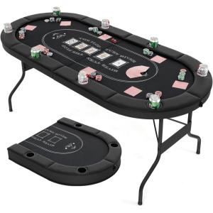 imageGoplus 72 Poker Table Foldable 8 Players Card Board Game Table wDeep Metal Cup Holders Casino Grade Felt Portable Folding Oval Blackjack Table for Texas Holdem No Assembly Required BlackBlack