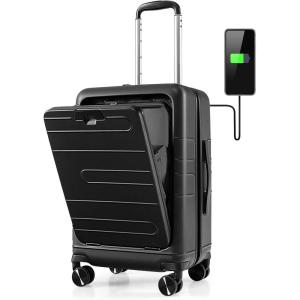 imageGoplus Carry On Luggage 20 Inch PC Hardside Suitcase with Front Pocket Foldable Tabletop USB Charging Port Double TSA Lock Spinner Wheels Lightweight Spinner Trolley for Business Trips