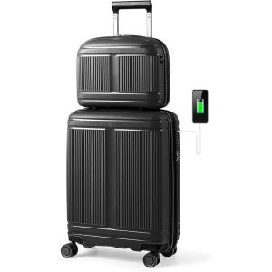 imageGoplus Carry On Luggage Set 2 Piece Airline Approved 20 Suitcase ampamp 14 Cosmetic Case Expandable Lightweight Hardshell Luggage wUSB Port TSA Lock Spinner Wheels Black