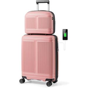 imageGoplus Carry On Luggage Set 2 Piece Airline Approved 20 Suitcase ampamp 14 Cosmetic Case Expandable Lightweight Hardshell Luggage wUSB Port TSA Lock Spinner Wheels Pink