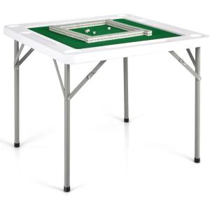 imageGoplus Classic Foldable Mahjong Table 35 Square Green 4 Cup Holders ampamp 4 Chip Grooves Foldable for Adults Domino Game CampingClassic Mahjong Table  Green