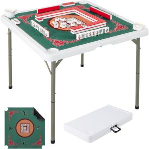 imageGoplus Classic Foldable Mahjong Table 35 Square Green 4 Cup Holders ampamp 4 Chip Grooves Foldable for Adults Domino Game CampingTable wRemovable Mat  Green