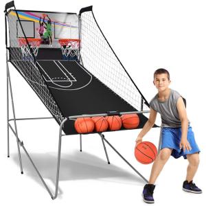 imageGoplus Foldable Dual Shot Basketball Arcade Game Basketball Hoop Game wElectronic Scoring 8 Game Modes 4 Balls Indoor Outdoor Electronic Basketball Game Machine for Kids Adults BlackBlack
